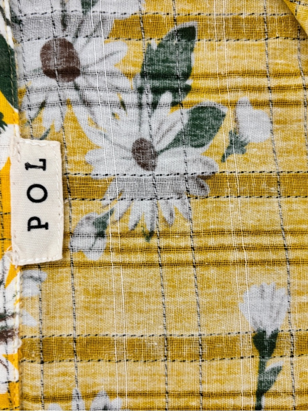 POL Yellow Floral Tunic Button Down Blouse 100% Cotton Boho Short Sleeve Top - Picture 5 of 7